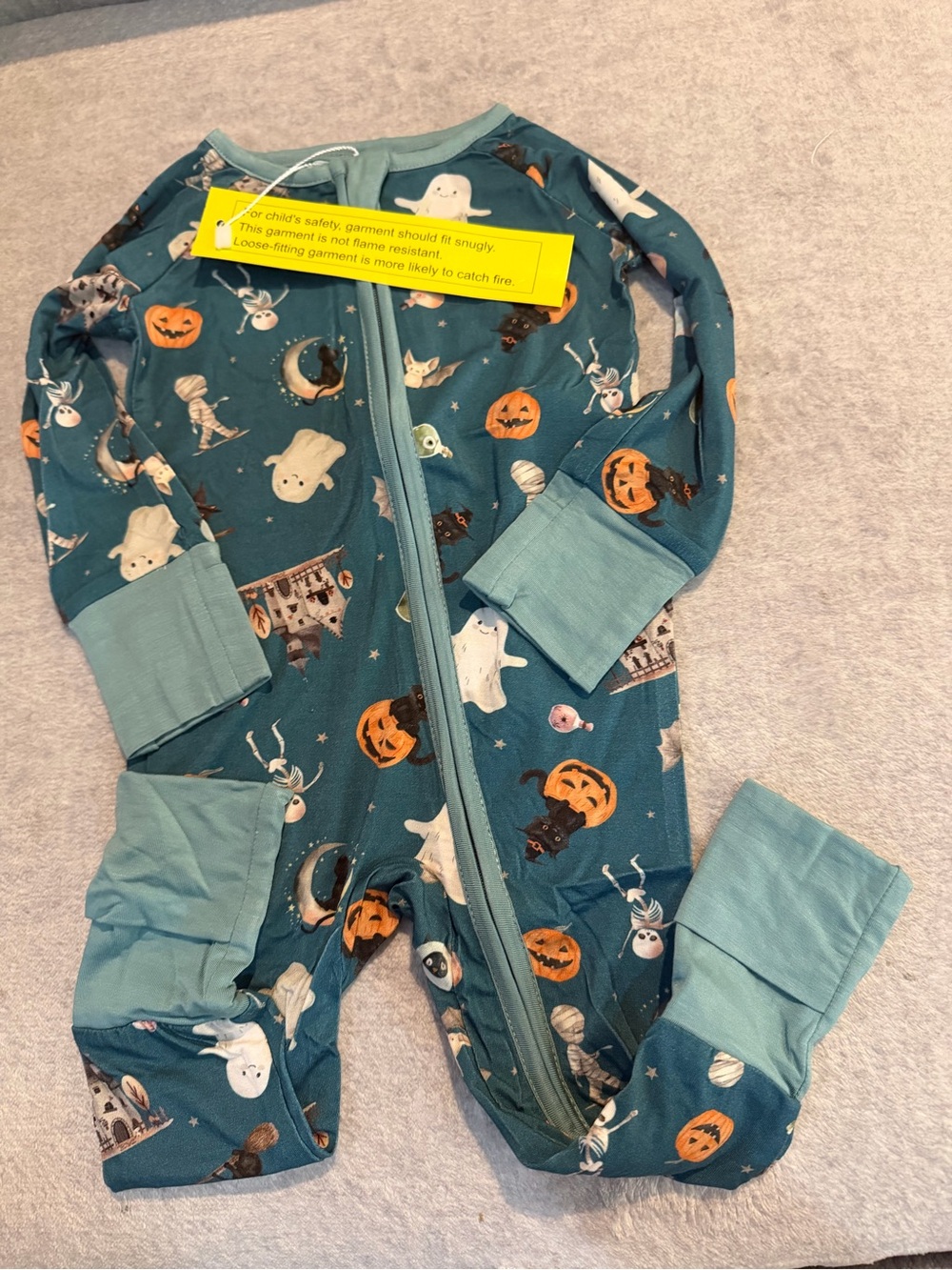 Kids Halloween Pumpkin & Ghost One-Piece Jumpsuit - Teal